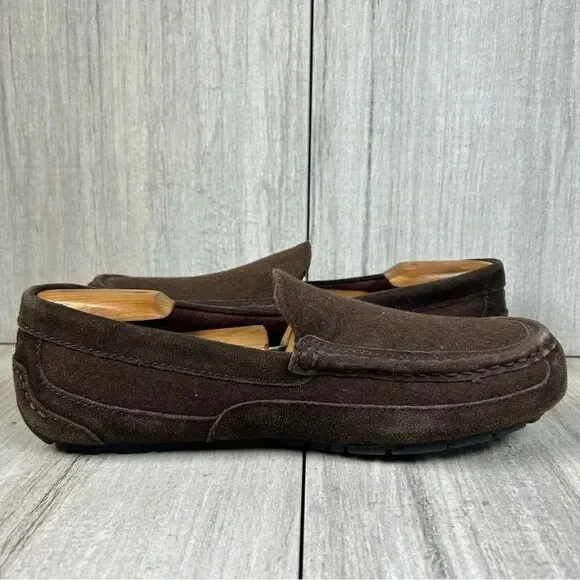 UGG Alder Espresso Brown Suede Leather Slip On Loafer Slipper Shoes Mens Size 9 - Picture 4 of 10